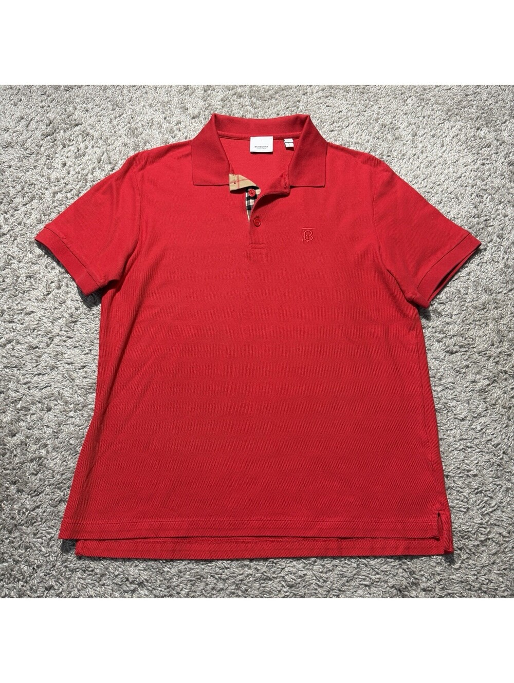 Burberry Nova Check Cotton Polo Shirt Men's Red Embroidered Logo Casual Large